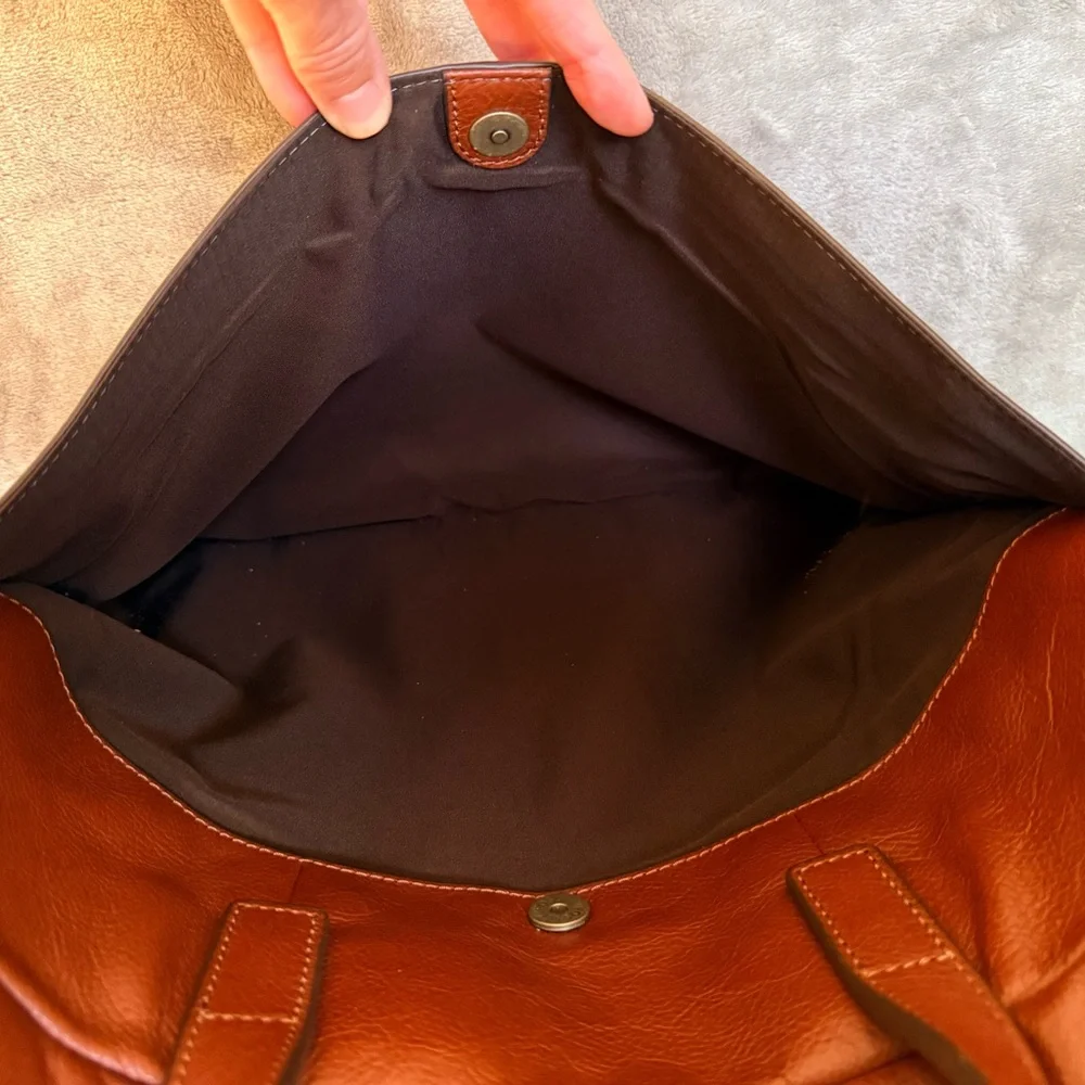 Fossil Men's Chestnut Brown Pebble Soft Leather Double Handle Briefcase - Picture 7 of 10